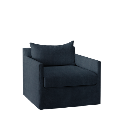 Extra wide Alba lounge chair with linco dark blue textile