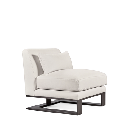 Alpes armchair with bolt white textile and moka wood legs 