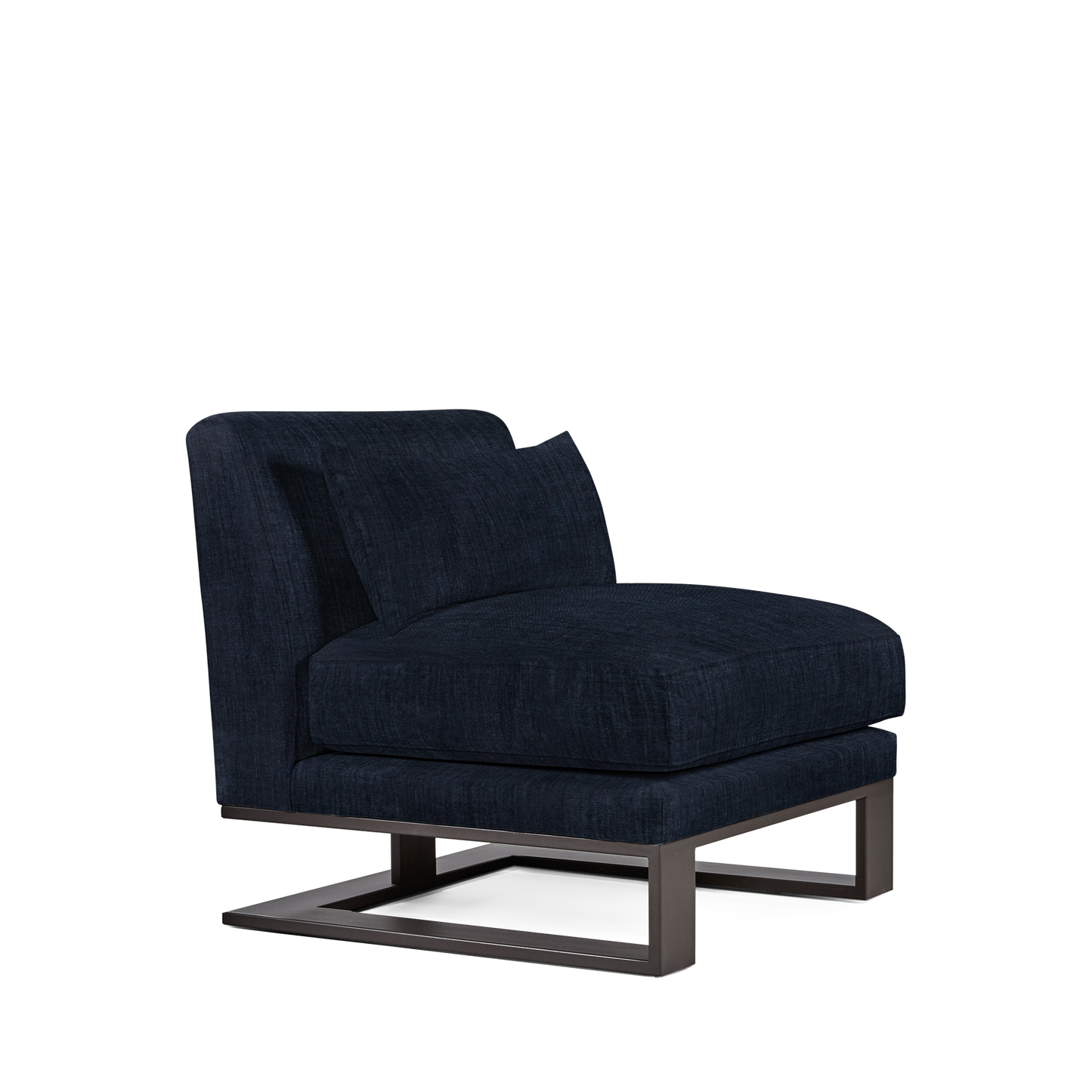 Alpes armchair with dark blue textile and moka colored wood legs