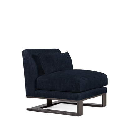 Alpes armchair with dark blue textile and moka colored wood legs