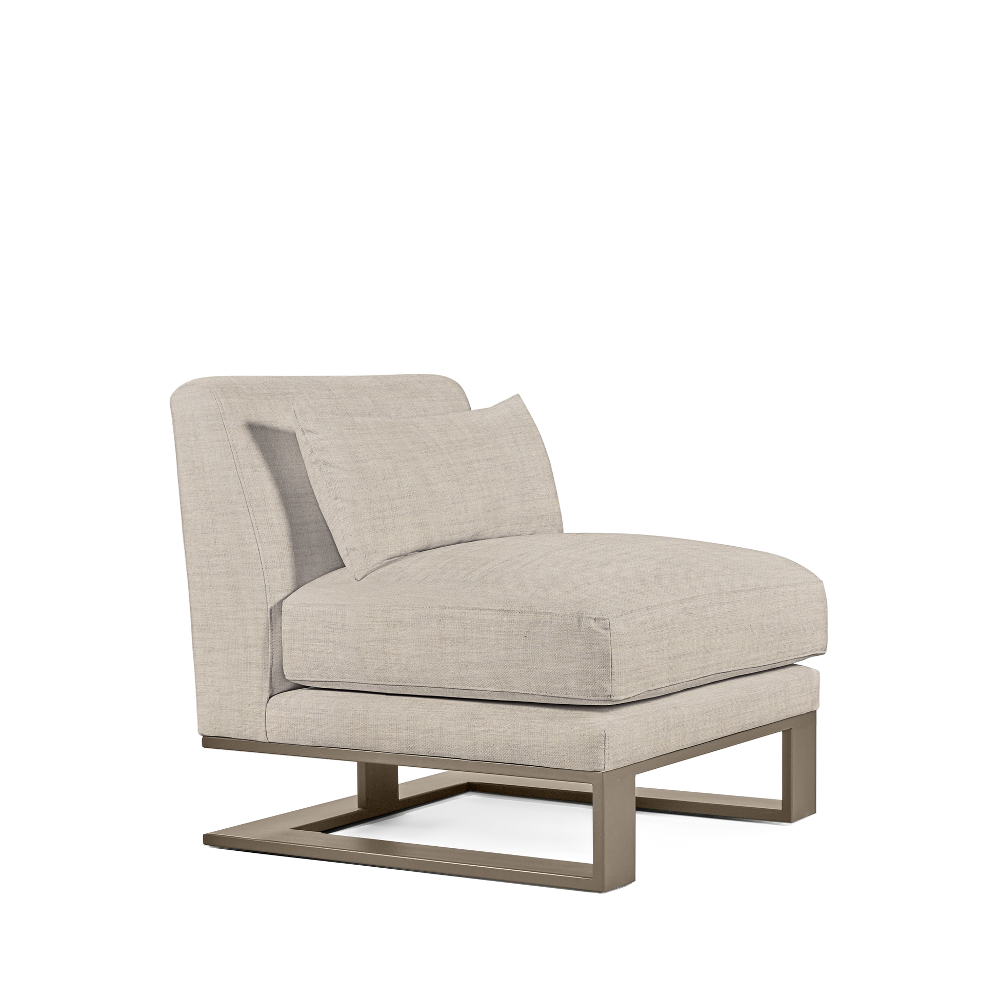 Alpes armchair with taupe textile and champagne colored wood legs 