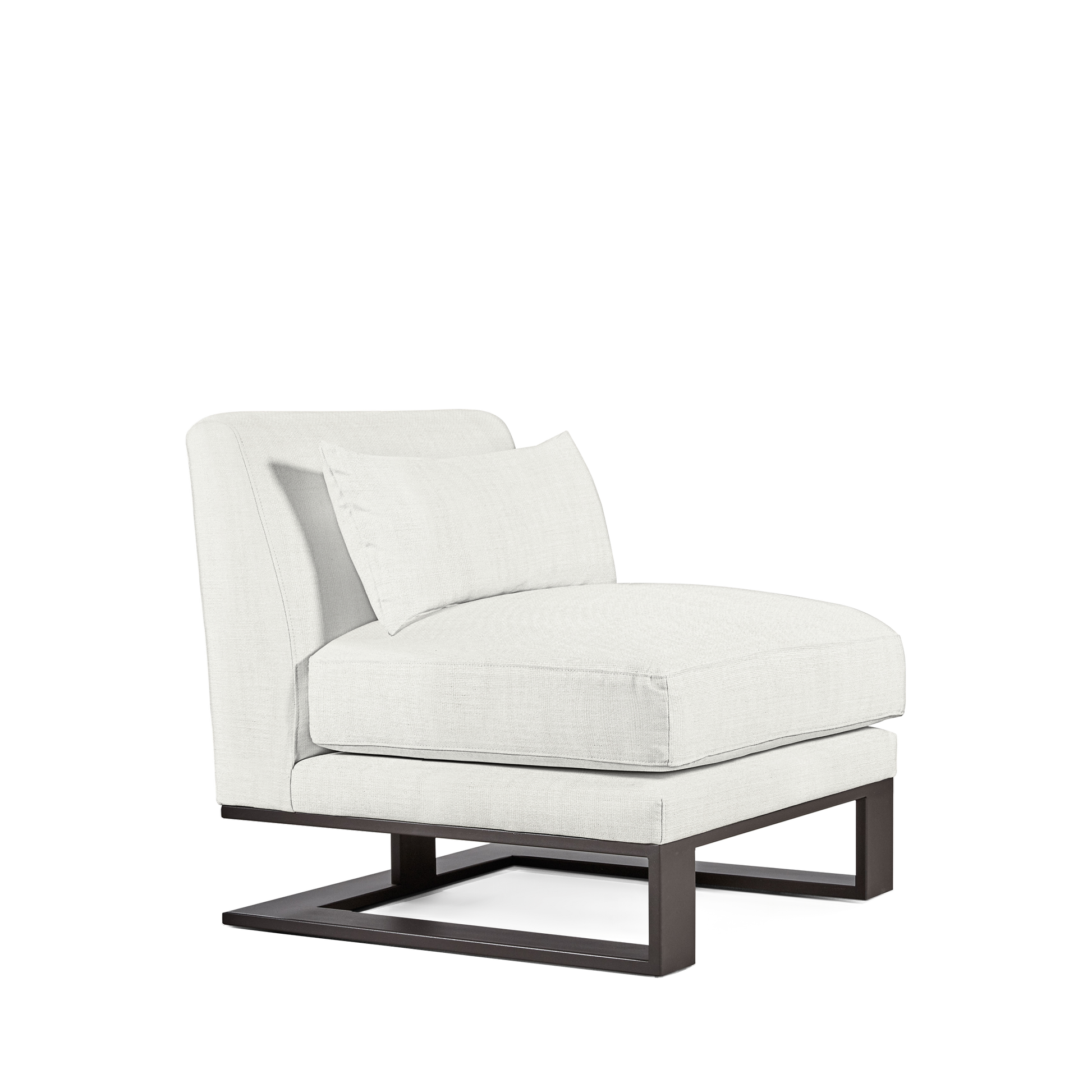 Alpes armchair with Rocco white textile and moka wood legs 