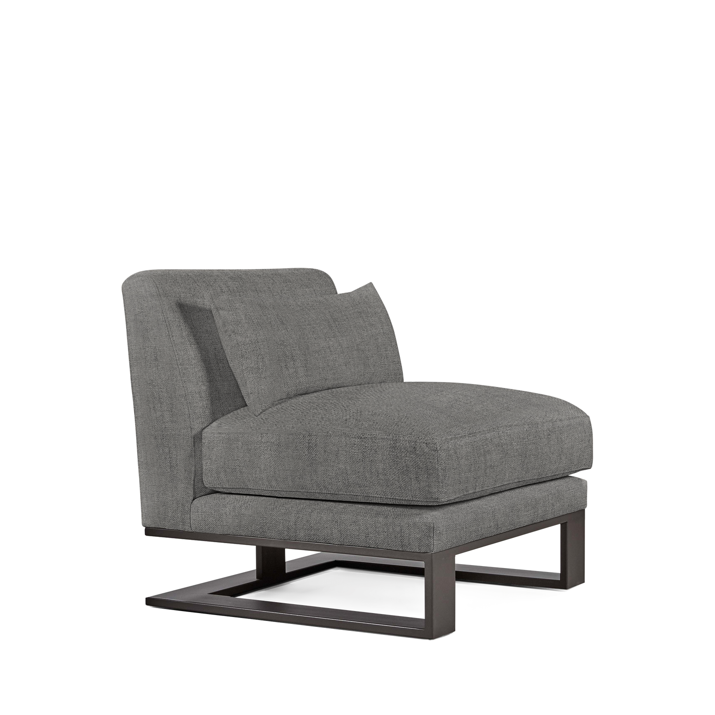 Alpes armchair with dark grey textile and moka colored wood legs 