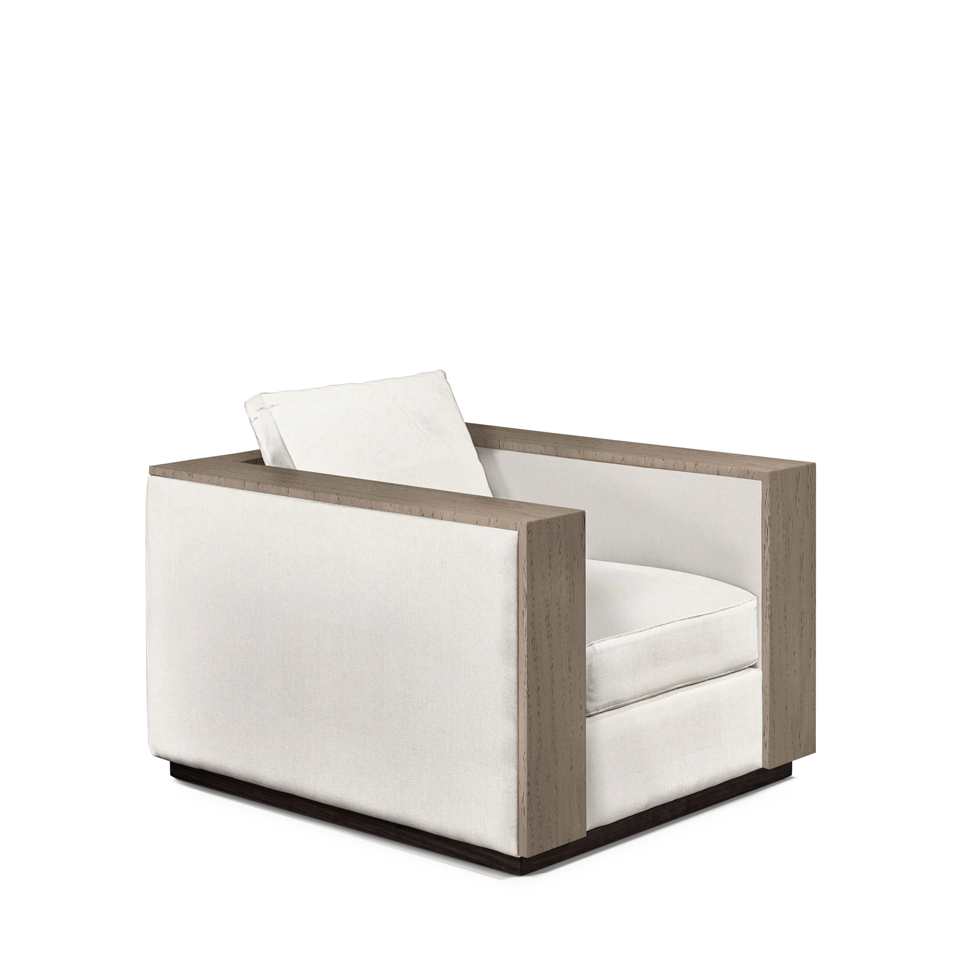 ROBLE ARMCHAIR with bolt white textile and natural grey wood 