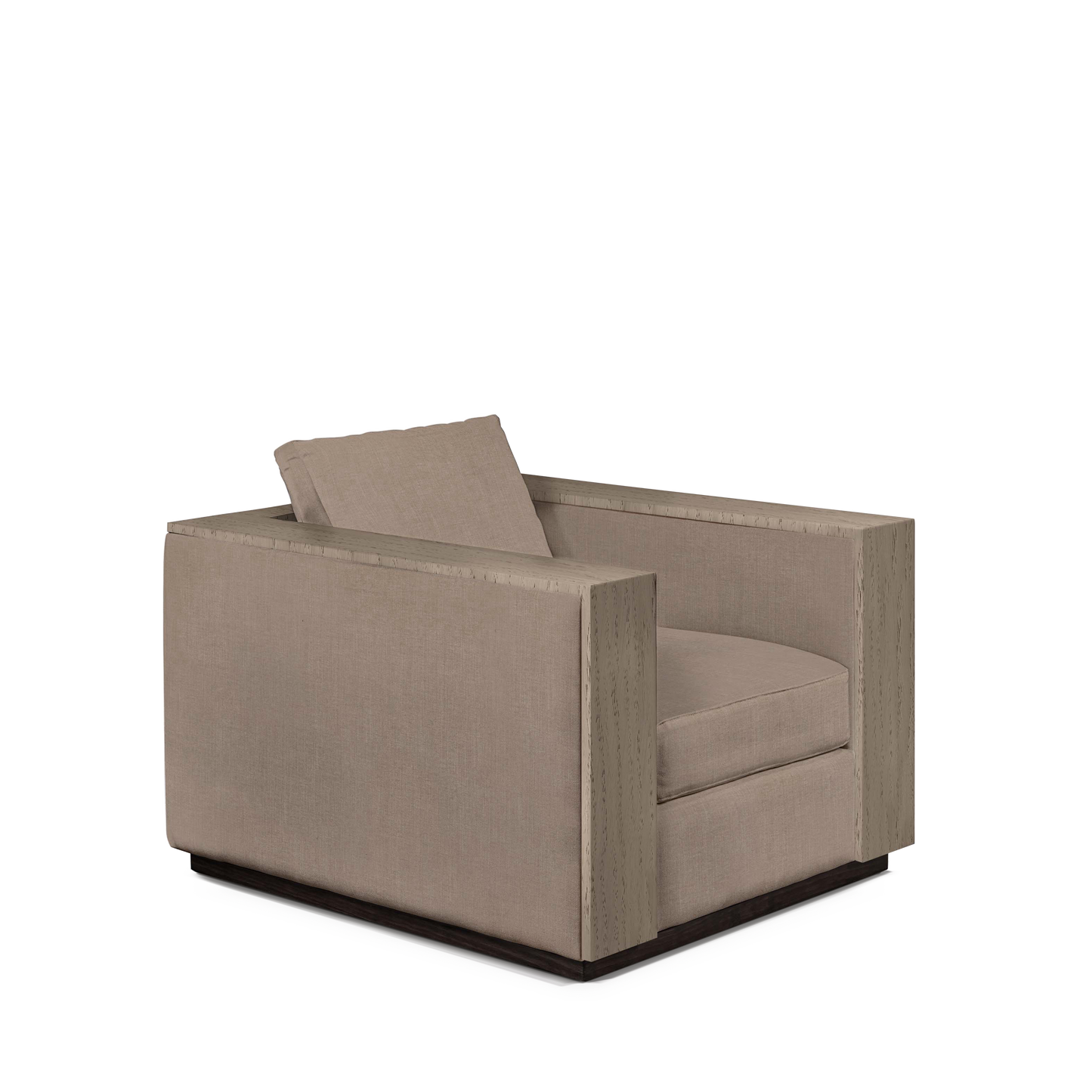 ROBLE ARMCHAIR with light brown textile and natural grey wood 