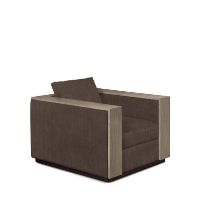 ROBLE ARMCHAIR with warm grey textile and natural grey wood 