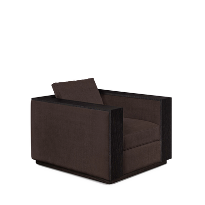 ROBLE ARMCHAIR with linara  brown textile and chocolate wood 