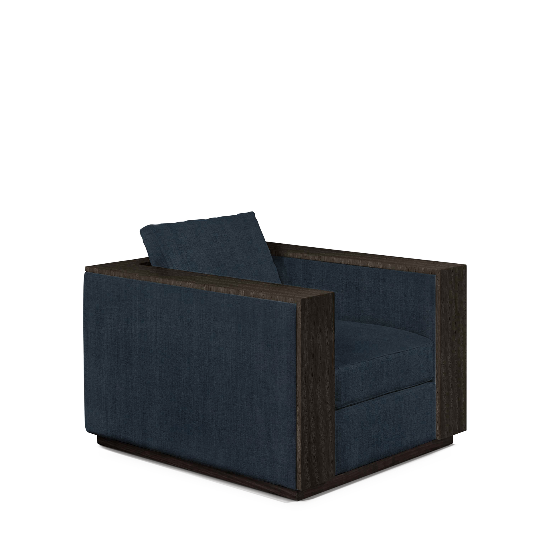 ROBLE ARMCHAIR with dark linco blue textile and dark grey wood 