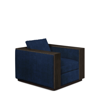 ROBLE ARMCHAIR with london dark blue textile and dark grey wood 