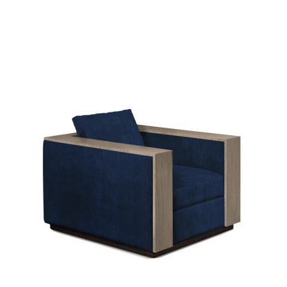 ROBLE ARMCHAIR with london dark blue textile and natural grey wood