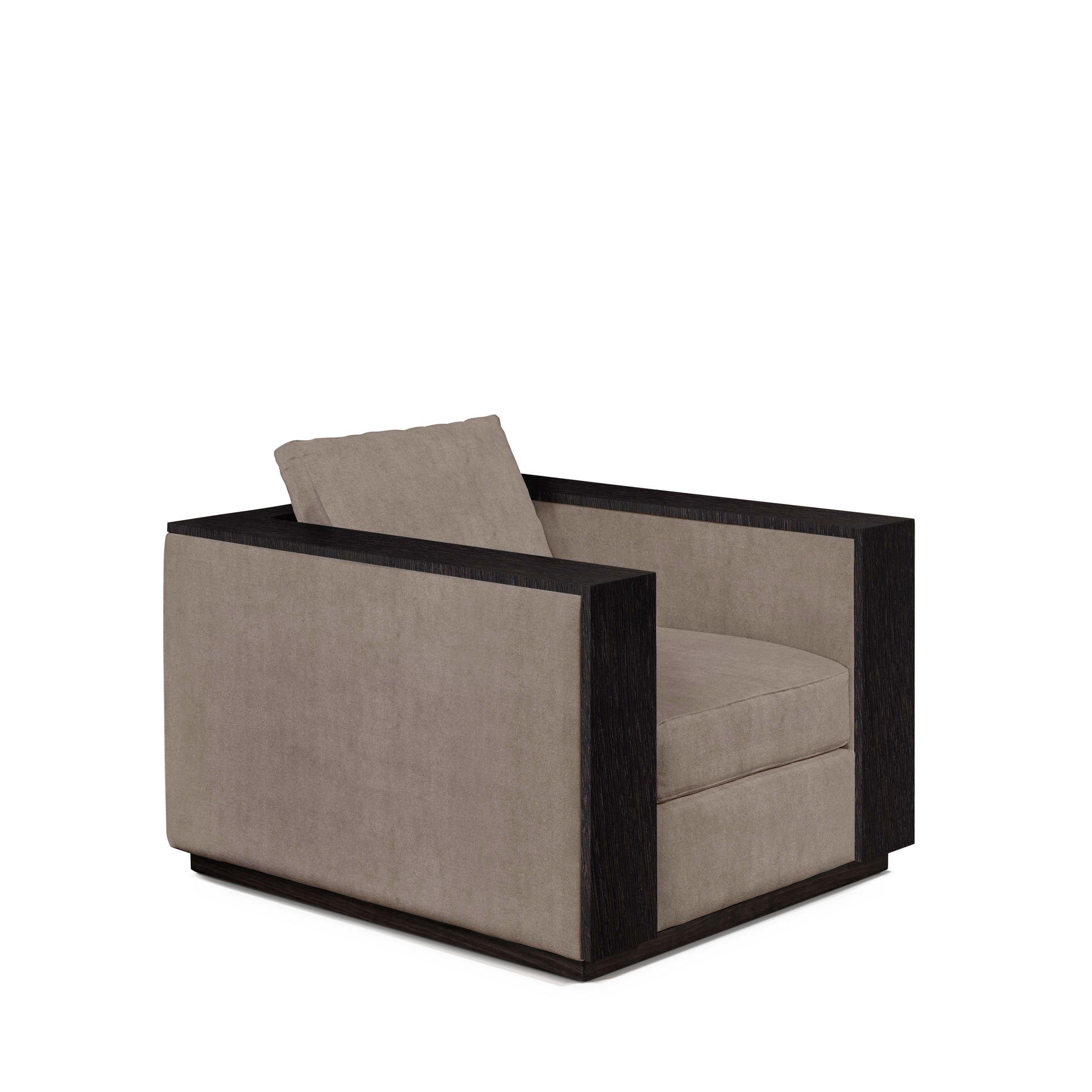 ROBLE ARMCHAIR with grey textile and chocolate wood 