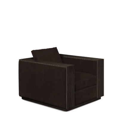 ROBLE ARMCHAIR with dark brown textile and dark grey wood 