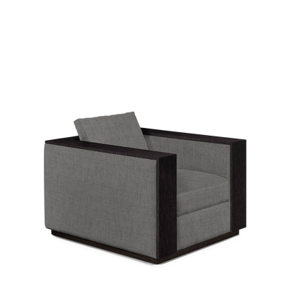 ROBLE ARMCHAIR with dark grey textile and chocolate wood 