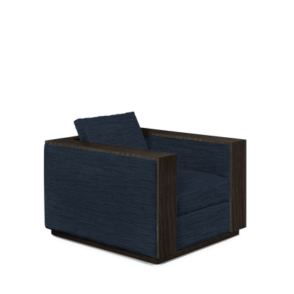 ROBLE ARMCHAIR with Rocco dark blue textile and dark grey wood 