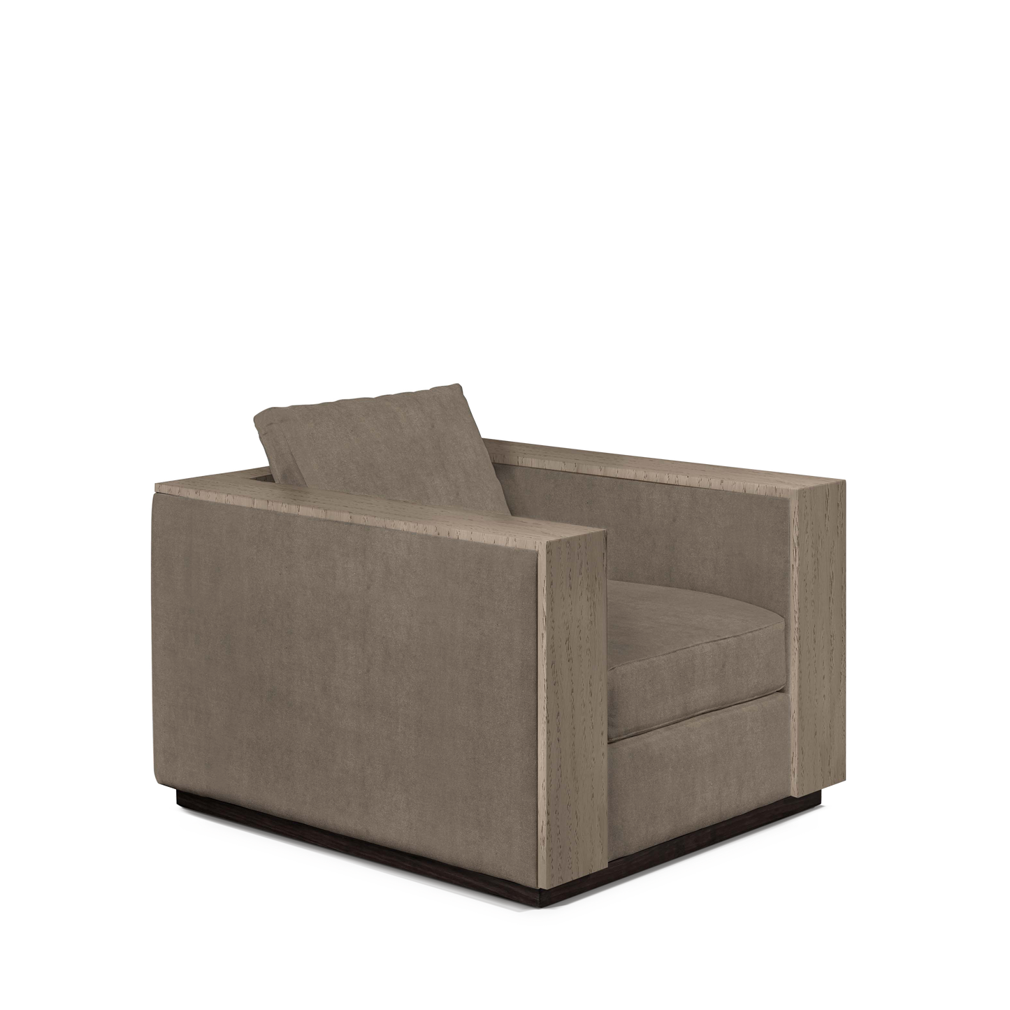 ROBLE ARMCHAIR with suede grey textile and natural grey wood 