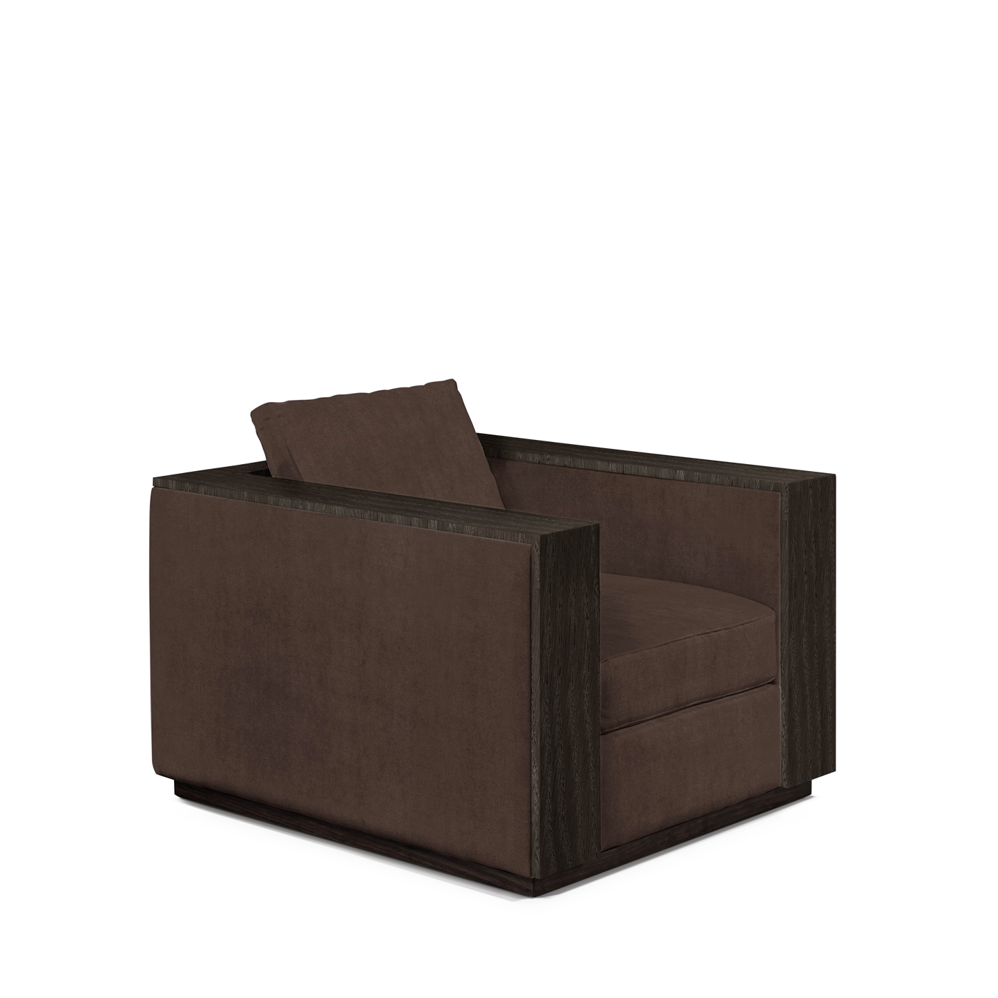 ROBLE ARMCHAIR with suede brown textile and dark grey wood 