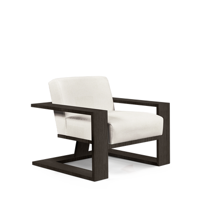 SIERRA ARMCHAIR with bolt white textile and dark grey wood 