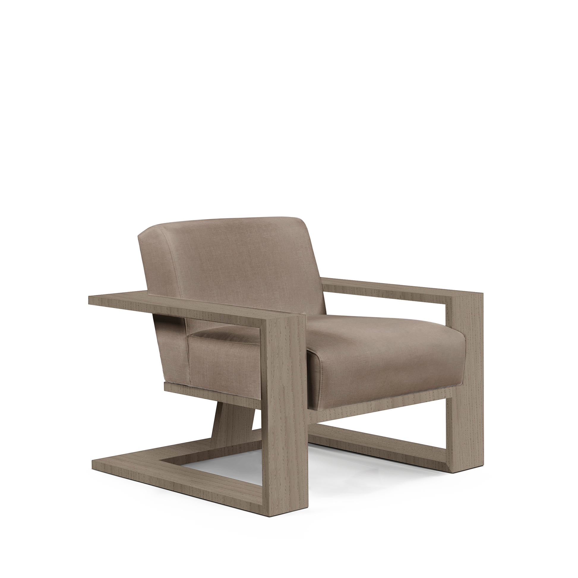 SIERRA ARMCHAIR with light brown textile and  natural grey wood 