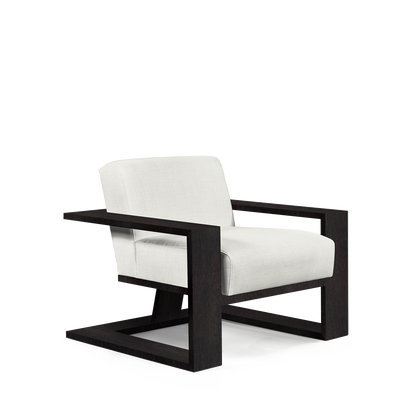 SIERRA ARMCHAIR with rocco white textile and chocolate wood 