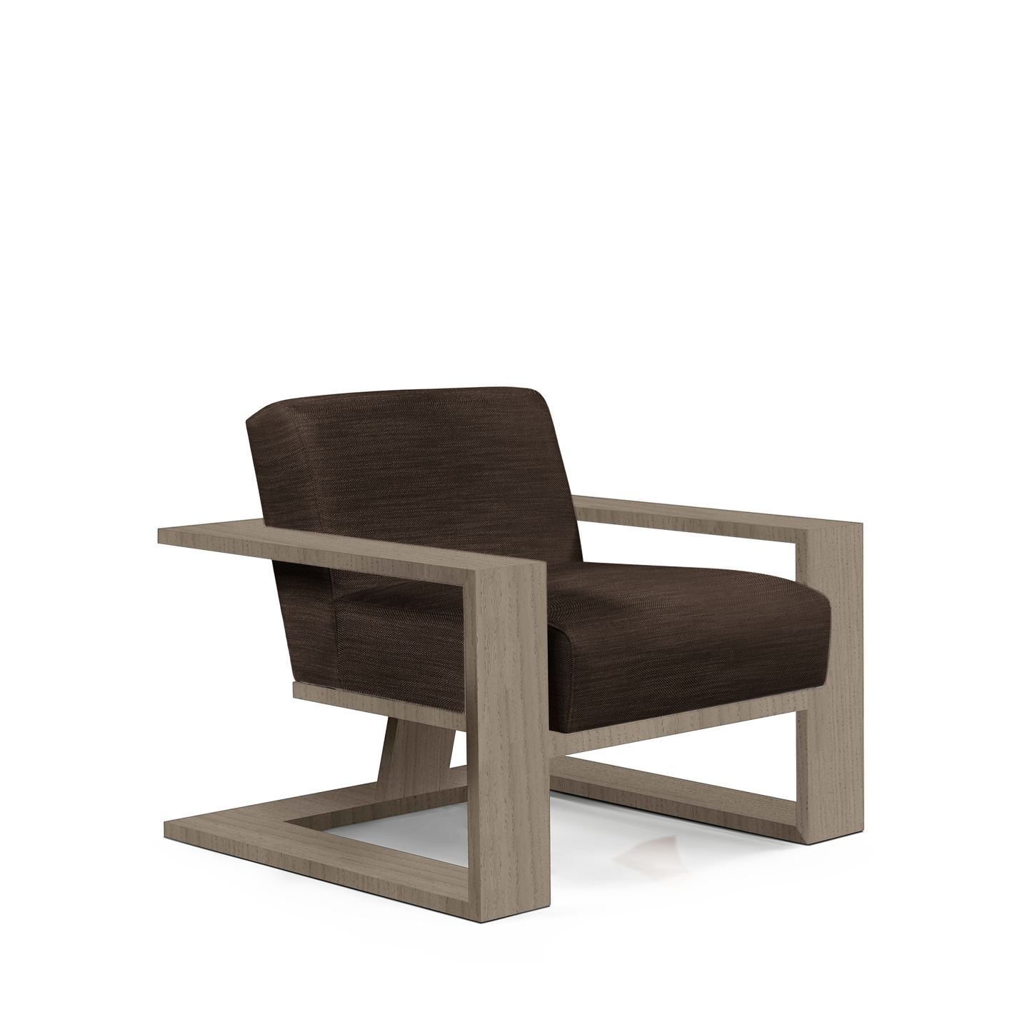SIERRA ARMCHAIR with brown textile and natural grey wood 