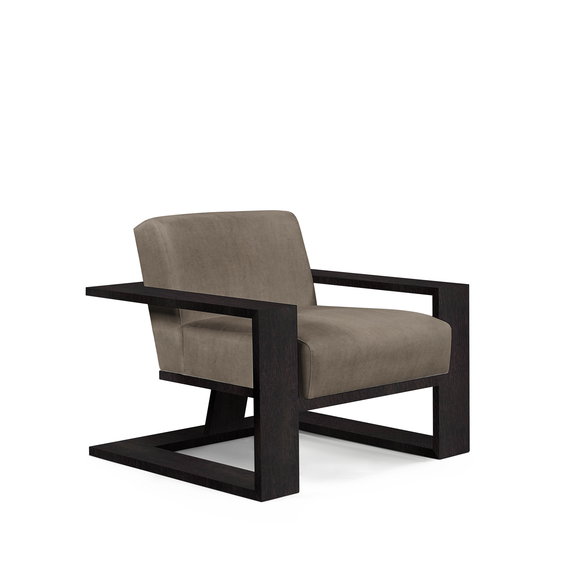SIERRA ARMCHAIR with suede grey textile and chocolate wood 
